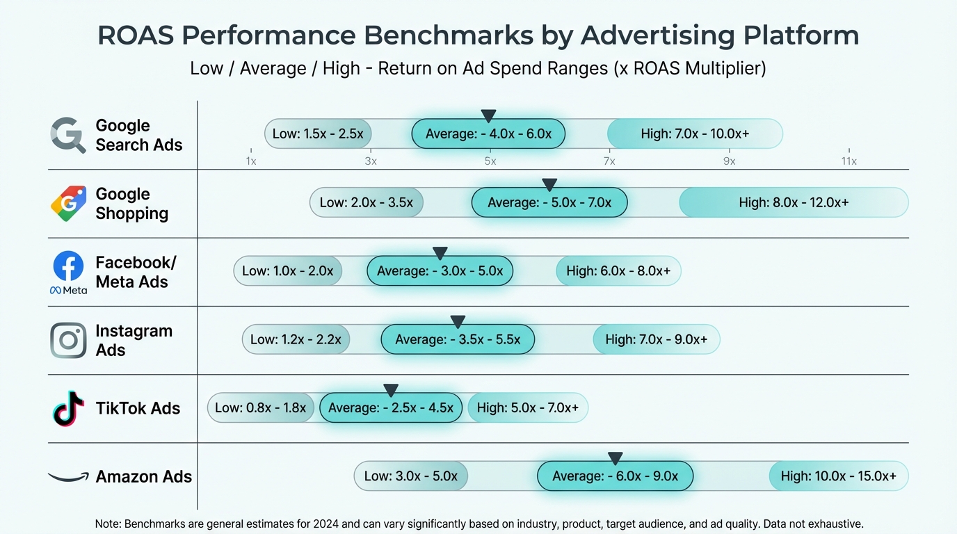 ROAS performance benchmark by platform
